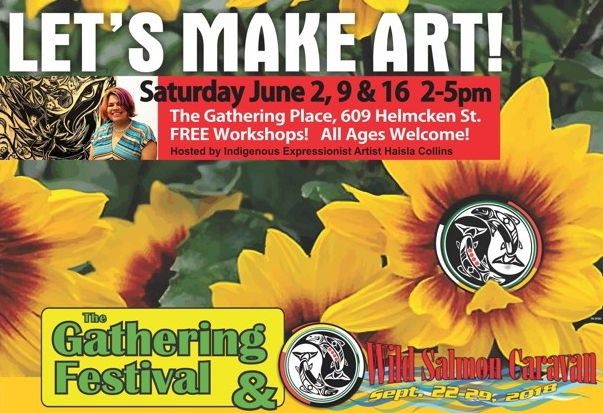 Mini poster for Let's Make Art. Saturday June 2, 9 & 16. 2-5pm. 609 Helmcken Street.